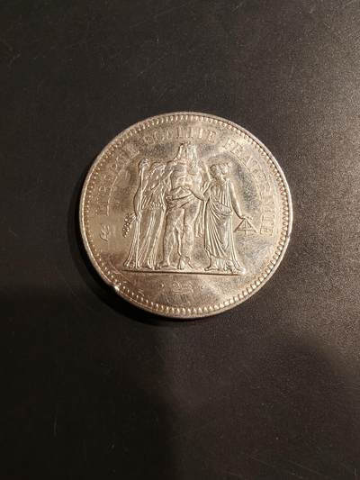 老王徽章第184期 - 法国大力神50法郎银币    1974年     900银    30g