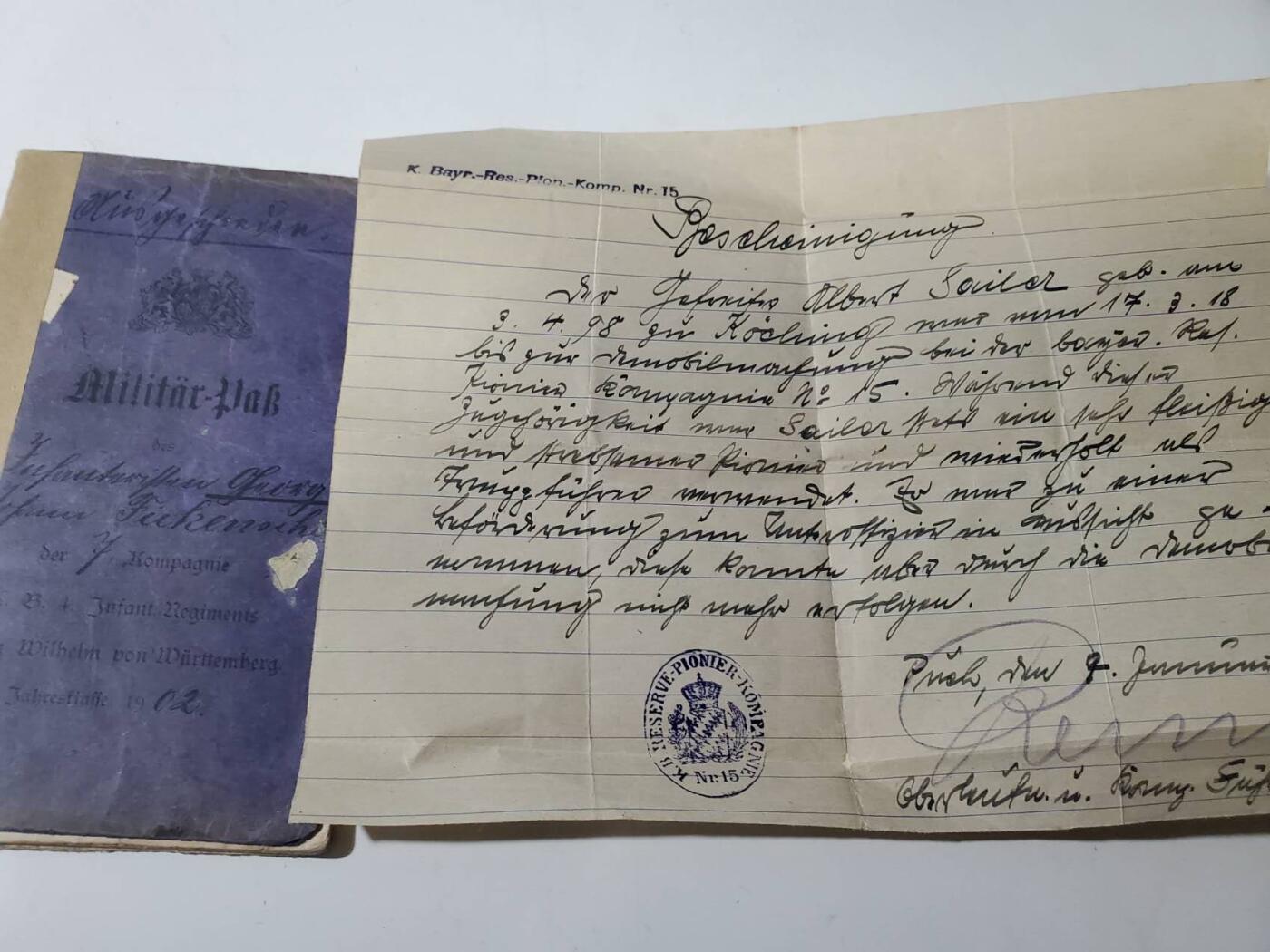 韵星假日军品类拍卖第42期 -- Rimey Holidays Militaria Auction 42 德意志帝国巴伐利亚王国士兵证带战地备注/信件一套
