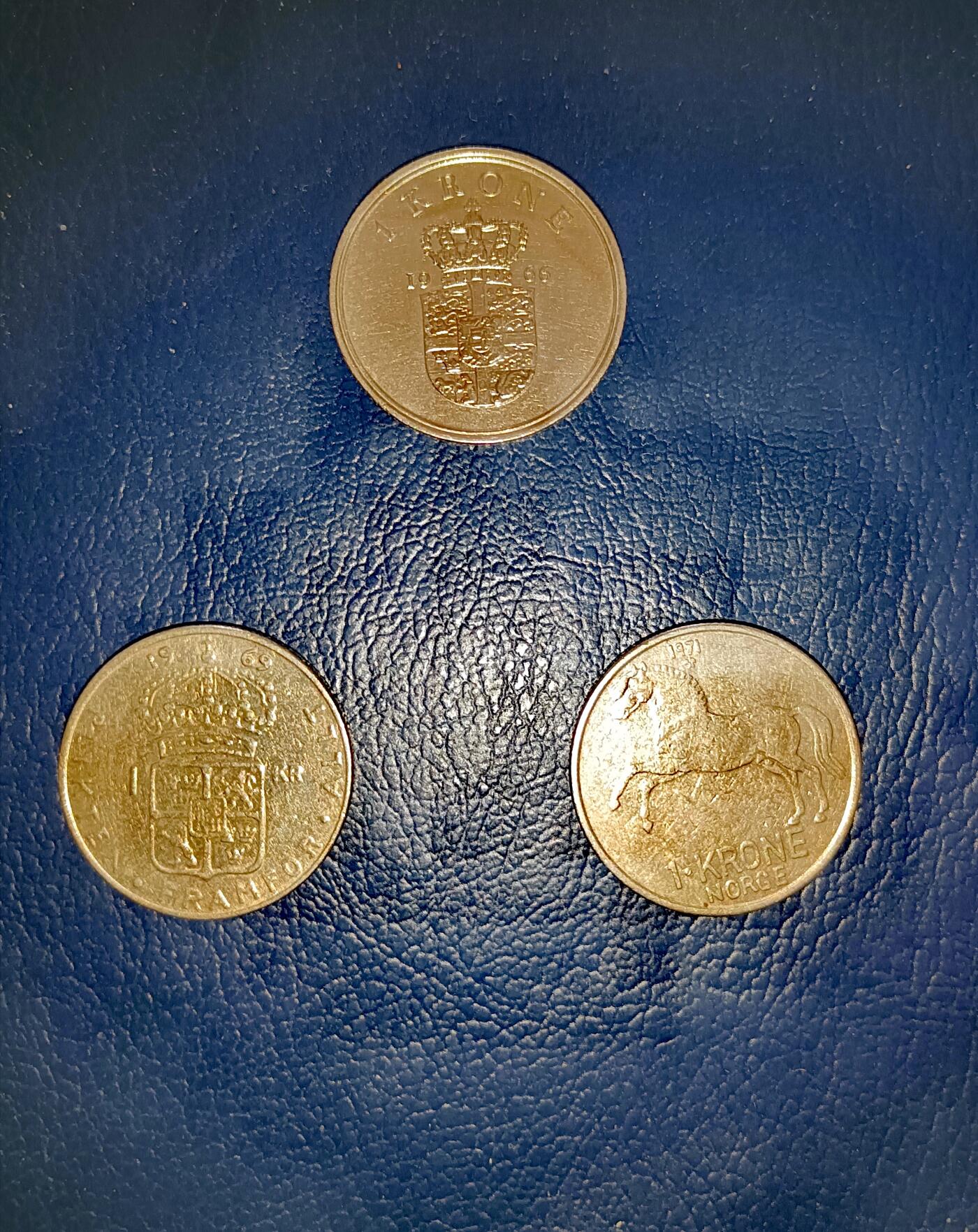 丹麦、瑞典、挪威1966、1969、1971年1克朗靓品硬币三枚一组