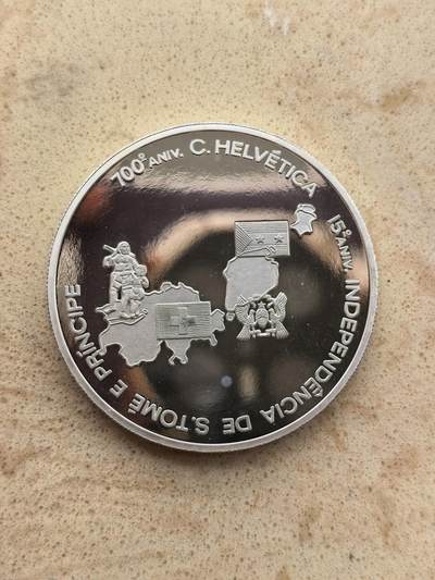 道一币馆币章第一百六十七场 - 圣多美和普林西比1990年和瑞士建交15周年1000多布拉精制银币 25.96g  925s