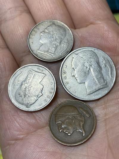 2026年第三十一场(总第二百场)英国一线回流散币新春特拍第三场(免佣金) - 比利时🇧🇪4枚：1952年1法郎，1949年5法郎，1959年50分(博杜安一世早期年份))