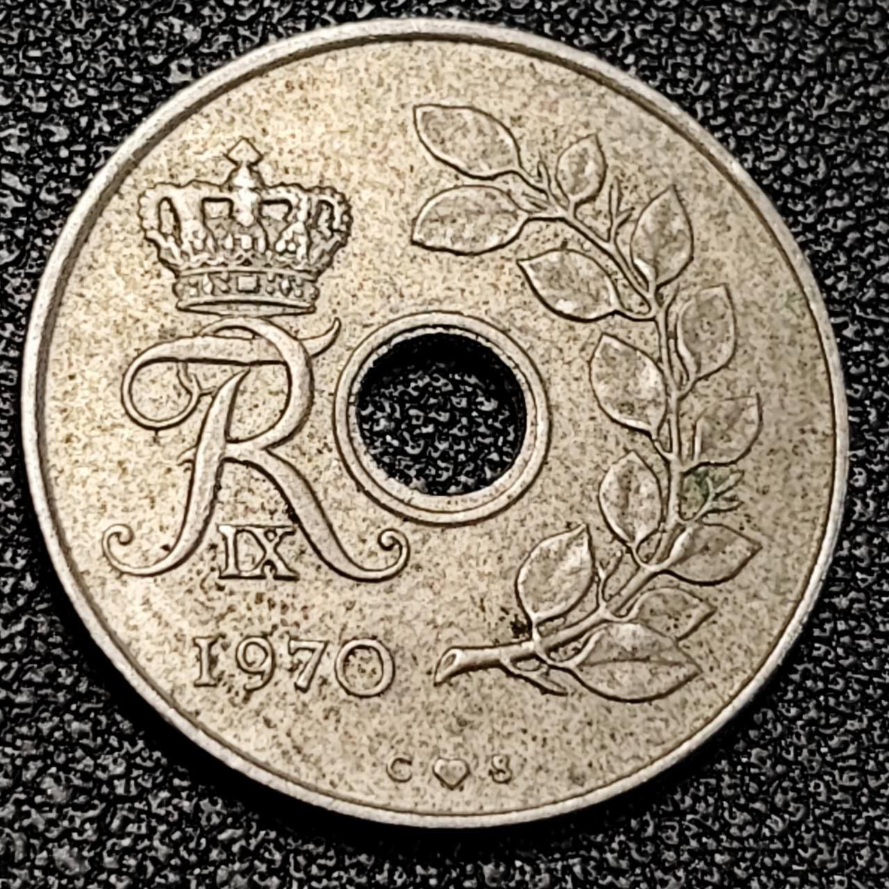 泉币菌-第195场- 新年快乐 新年第三场 本场拍品多 请提前出价 丹麦1970年25欧尔 弗雷德里克九世国王  铜镍币 23mm