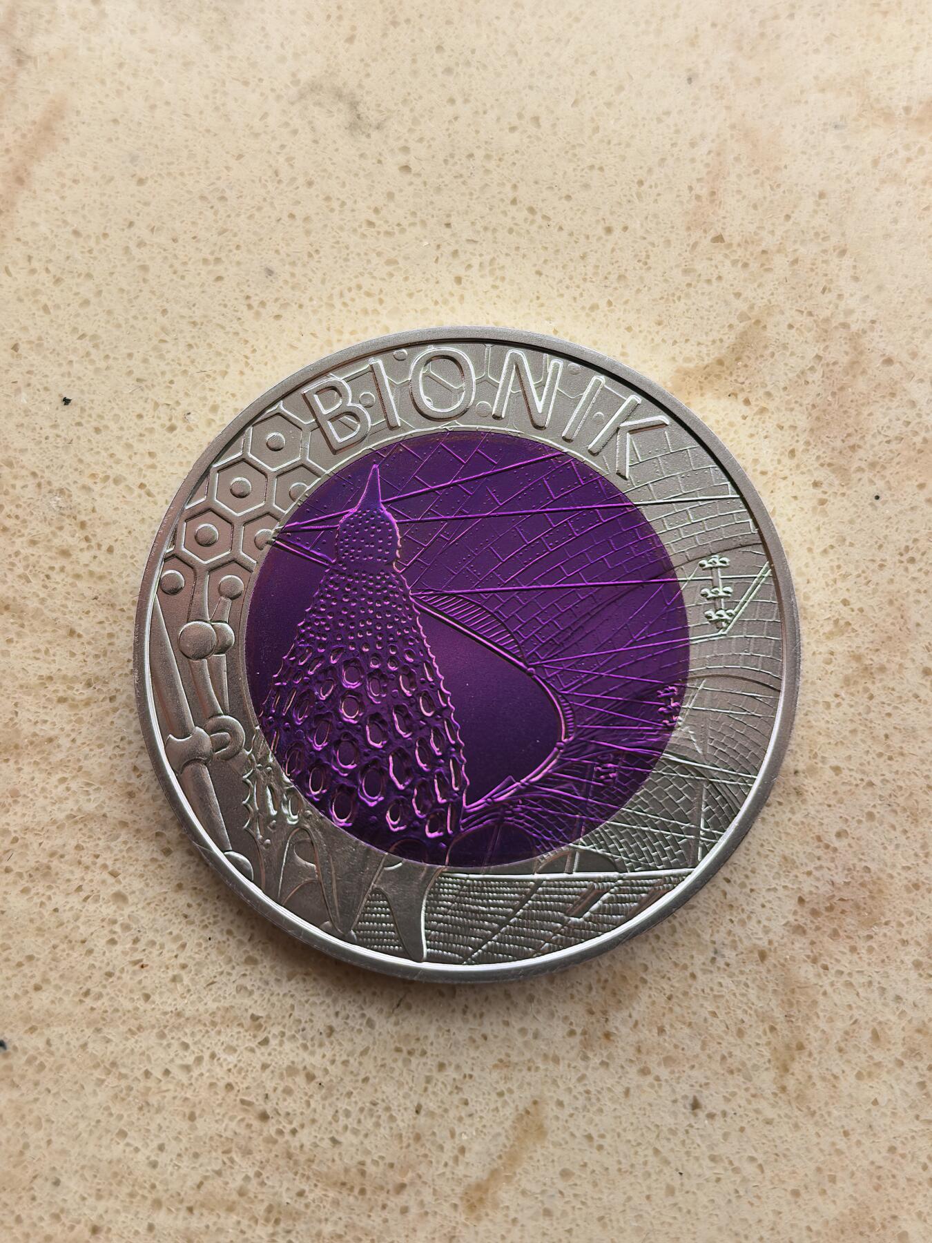 道一币馆币章第一百六十七场 原盒证 奥地利2012年仿生学发展25欧元铌芯银币