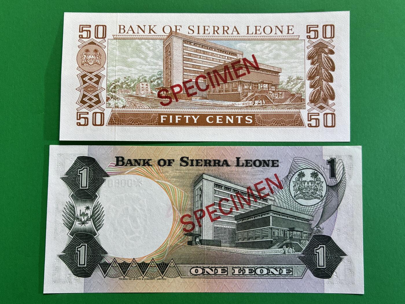咖啡豆•收藏 2026年Mar_1st世界各国纸币样票拍卖 塞拉利昂 1978年 50分-5利昂 全新UNC同号 外国纸币样票 4枚一套