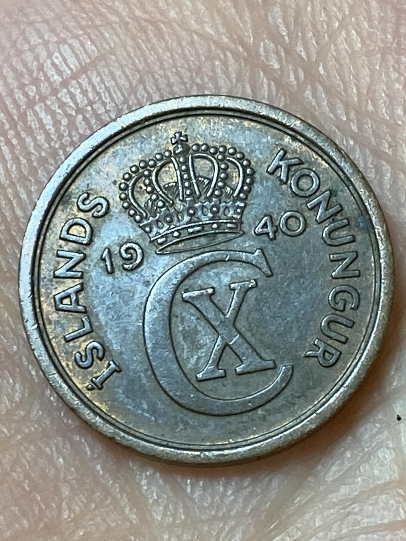 2026年第三十一场(总第二百场)英国一线回流散币新春特拍第三场(免佣金) 丹属冰岛王国🇮🇸1940年1厄尔(奥拉单数写法，克里斯蒂安十世第二版首发年)