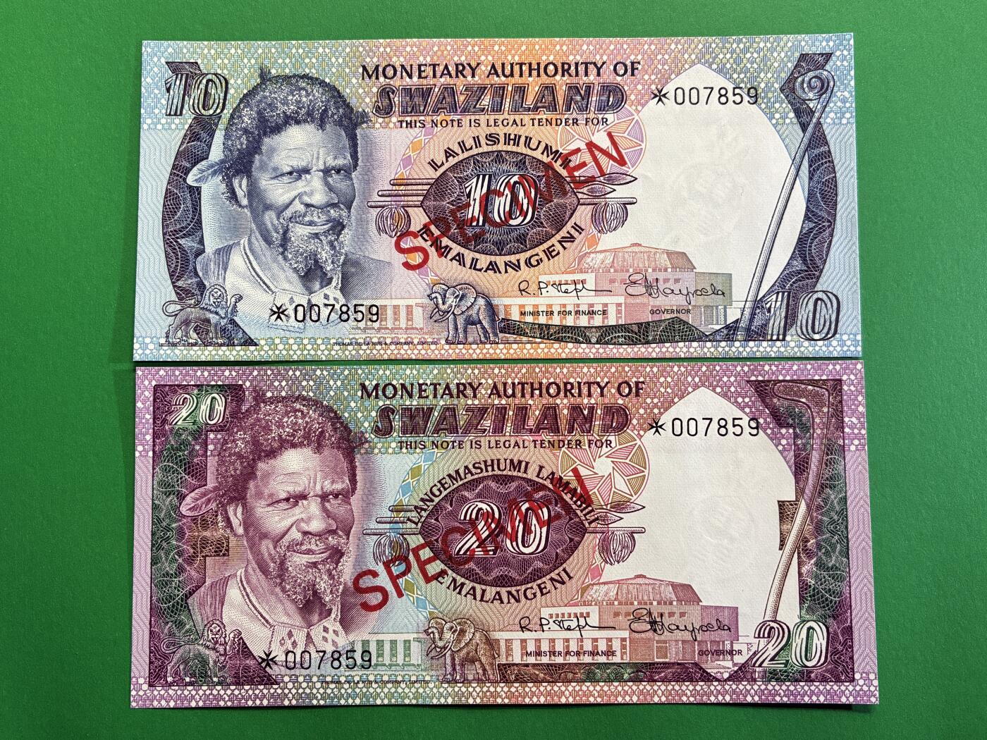 咖啡豆•收藏 2026年Mar_1st世界各国纸币样票拍卖 斯威士兰 1978年 1-20里兰吉尼 全新UNC同号 外国纸币样票 5枚一套