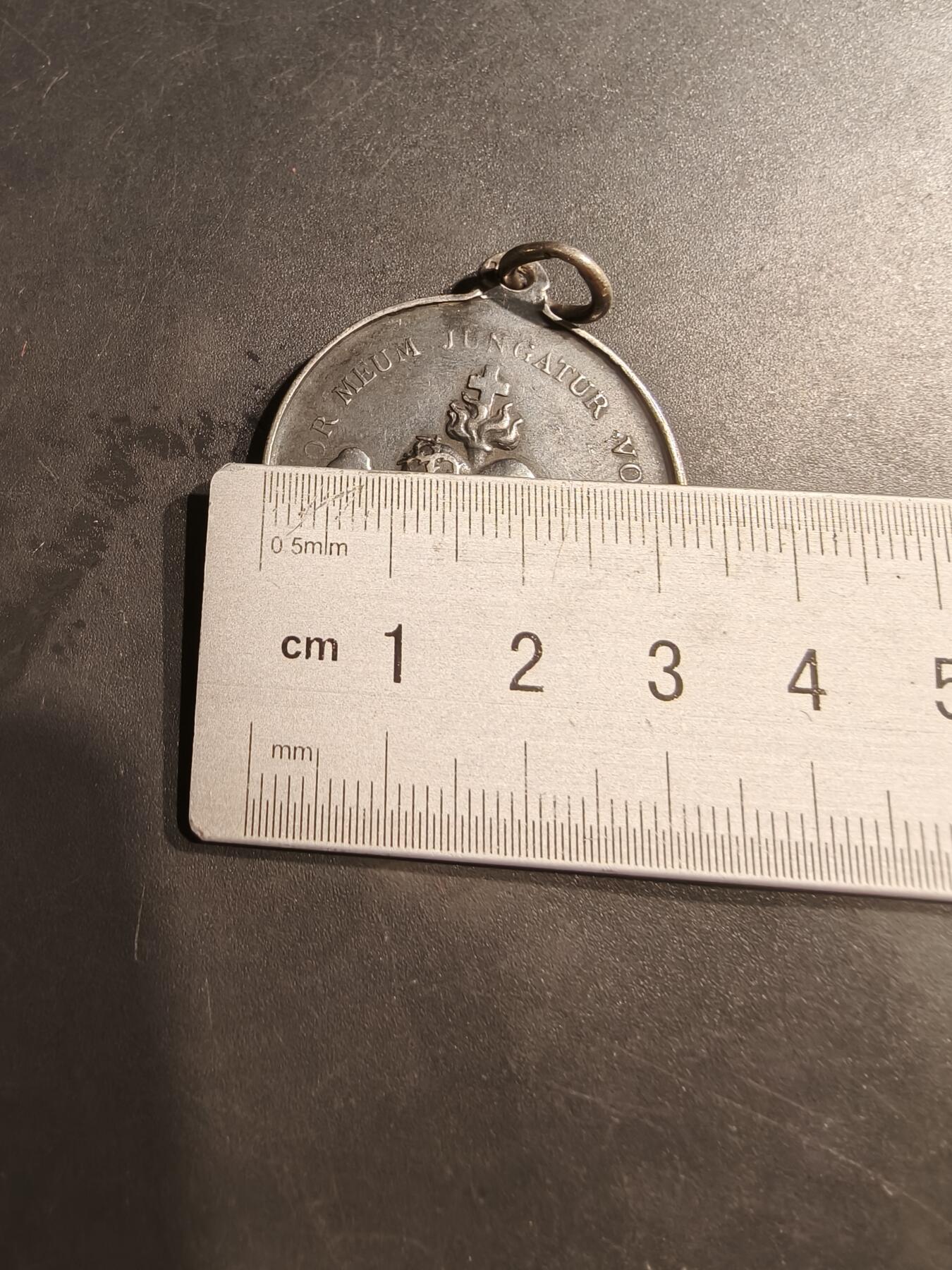 老王徽章第184期 法国天主教会无瑕圣母大银章    带边铭1902年实授    野猪头银标     直径33mm    重量15.9g 