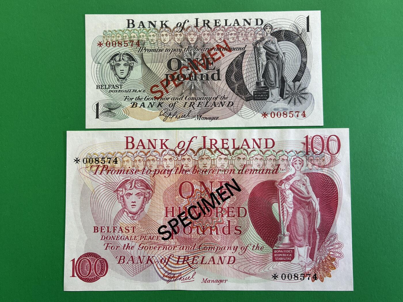 咖啡豆•收藏 2026年Mar_1st世界各国纸币样票拍卖 北爱尔兰 1-100镑 全新UNC同号 外国纸币样票 7枚一套