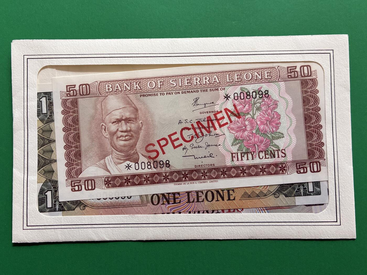 咖啡豆•收藏 2026年Mar_1st世界各国纸币样票拍卖 塞拉利昂 1978年 50分-5利昂 全新UNC同号 外国纸币样票 4枚一套