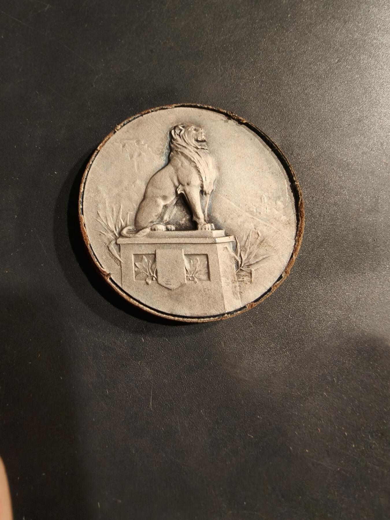 老王徽章第184期 法国1925年第32届拉罗谢尔地区节日镀银大铜章    原盒无盖    直径46mm     重量43g