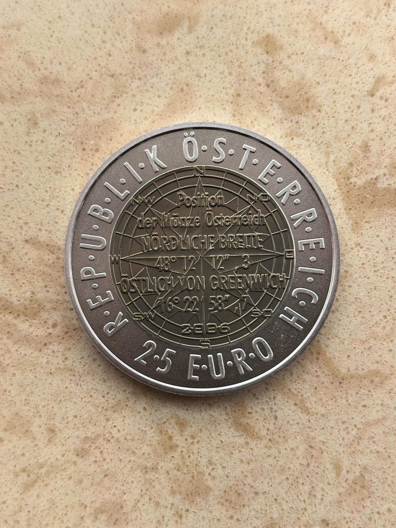 道一币馆币章第一百六十七场 奥地利2006年欧洲卫星导航系统启用25欧元铌芯银币 银9g 铌7.15g