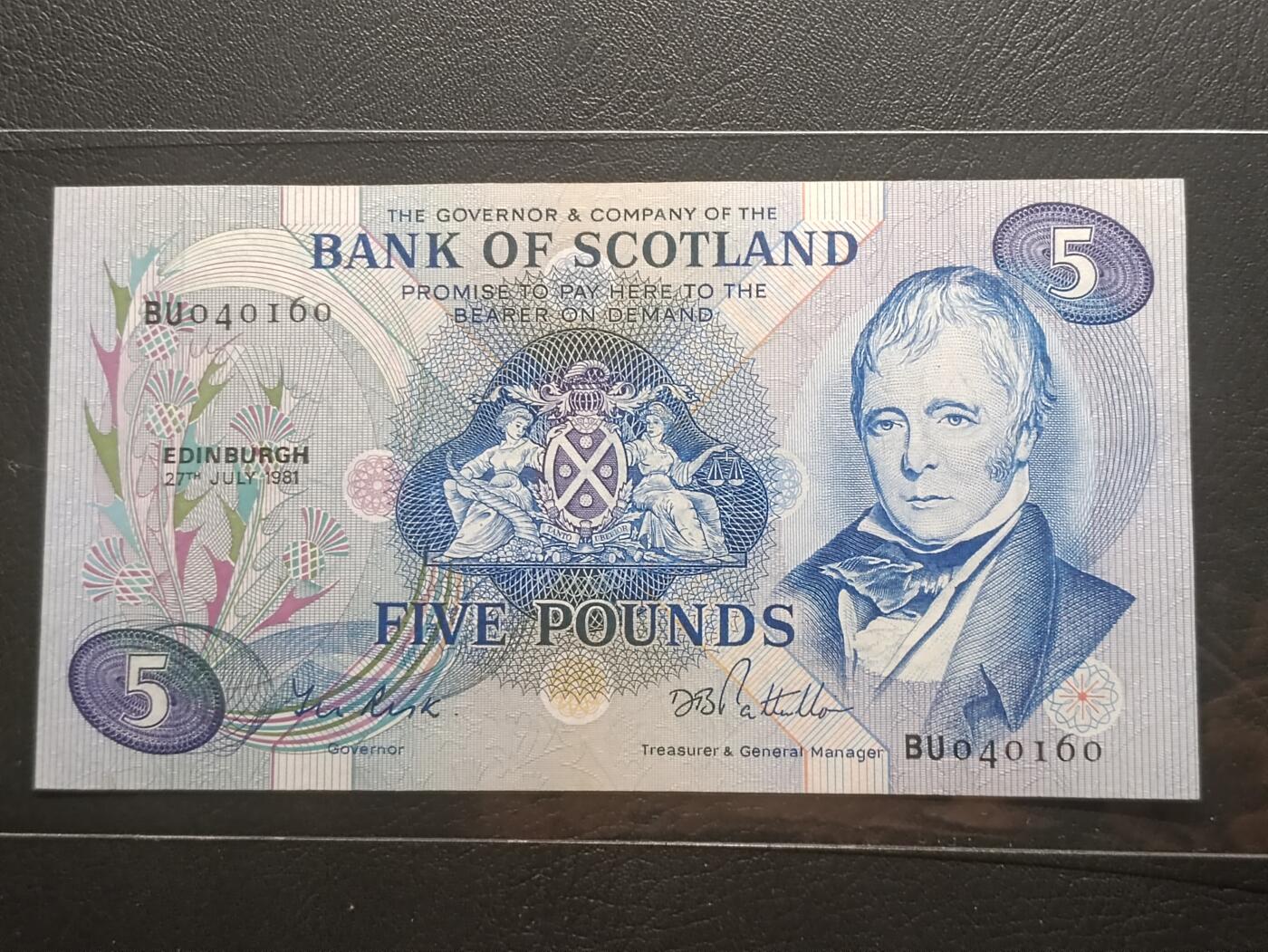 【年后首拍！】2026二月第三期，总217期 苏格兰银行1981年5镑UNC-，诗人沃尔特斯科特，少见早期品种
