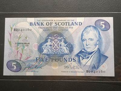 【年后首拍！】2026二月第三期，总217期 - 苏格兰银行1981年5镑UNC-，诗人沃尔特斯科特，少见早期品种