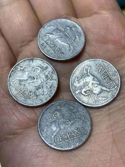 2026年第三十一场(总第二百场)英国一线回流散币新春特拍第三场(免佣金) - 西班牙🇪🇸5分4枚：1940年41年45年(国民政府时期，实际为弗朗哥控制)