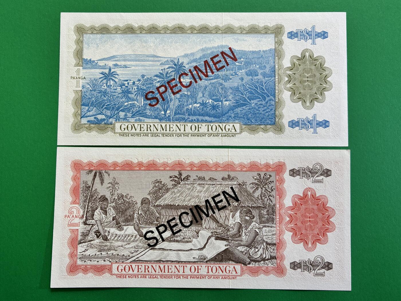 咖啡豆•收藏 2026年Mar_1st世界各国纸币样票拍卖 汤加 1978年 1-10潘加 全新UNC同号 外国纸币样票 4枚一套