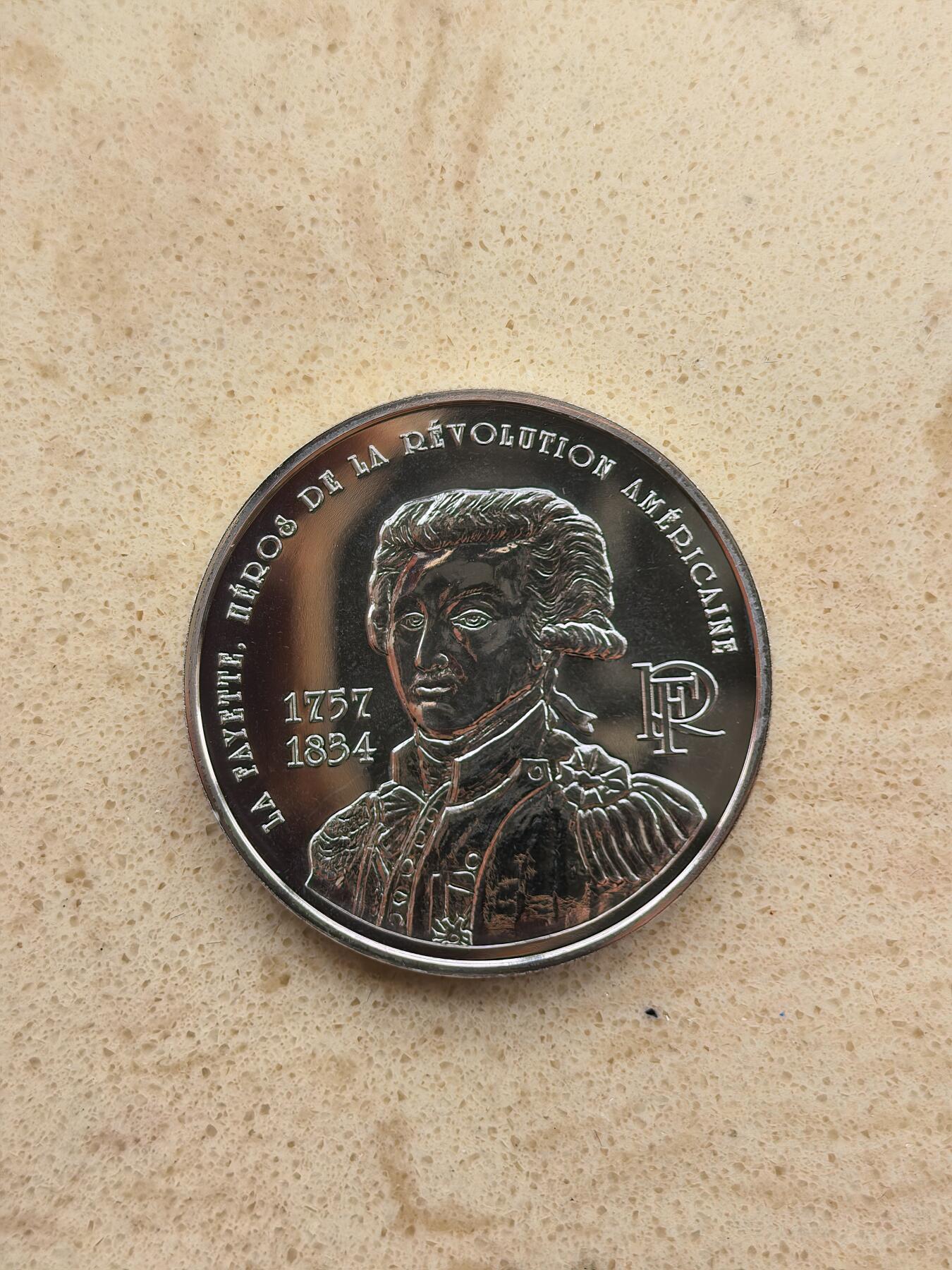 道一币馆币章第一百六十七场 原盒证 法国2007年拉法耶特将军逝世250周年1/4欧元银币