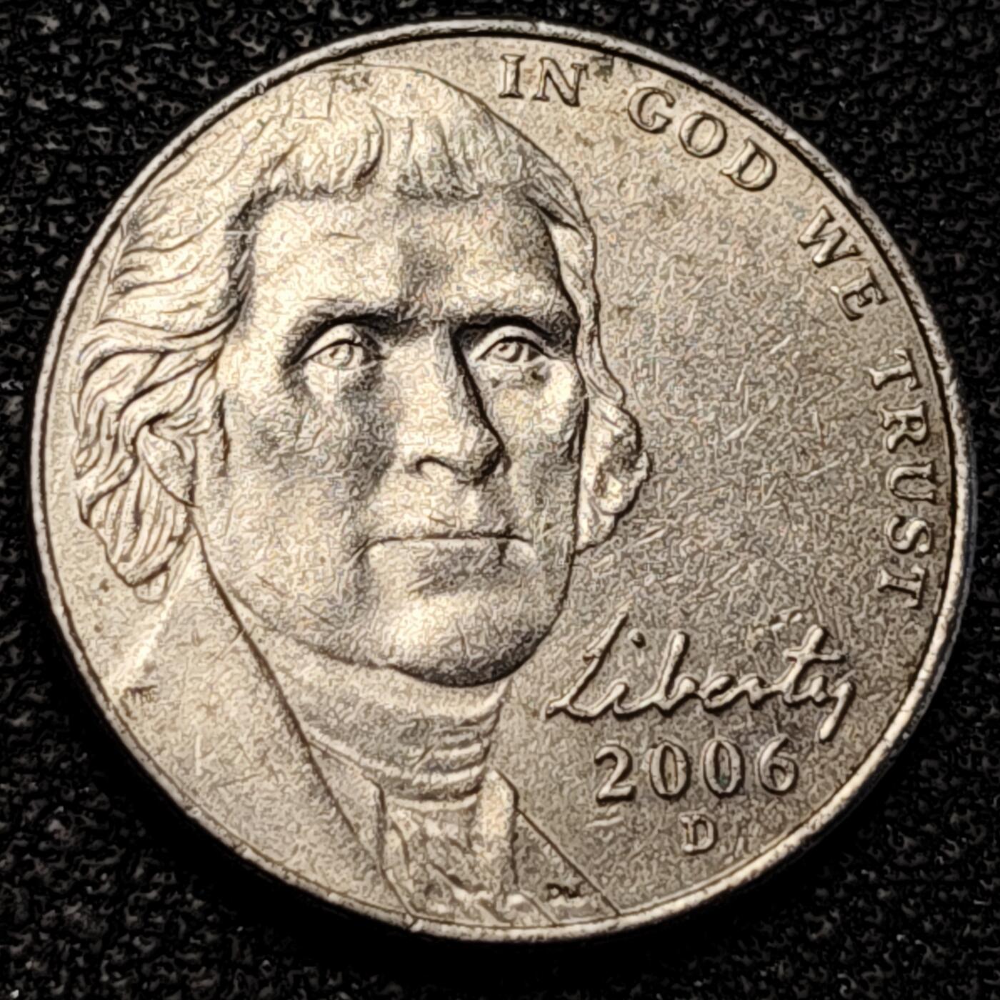 泉币菌-第195场- 新年快乐 新年第三场 本场拍品多 请提前出价 2006年 美国5美分 总统杰斐逊纪念币