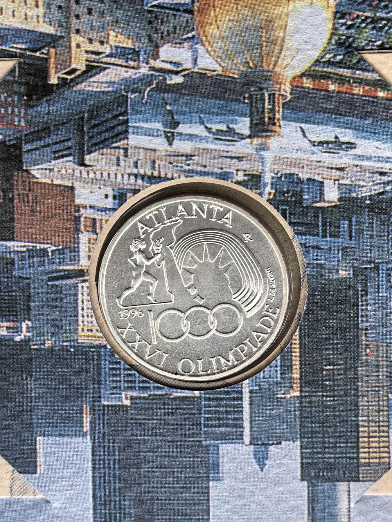 道一币馆币章第一百六十七场 原包装 意大利1996年亚特兰大奥运会1000里拉纪念银币