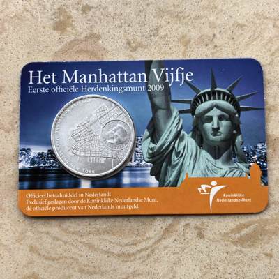 道一币馆币章第一百六十六场 - 原包装 荷兰2009年曼哈顿400周年5欧元镀银纪念币  17.8g 925s 