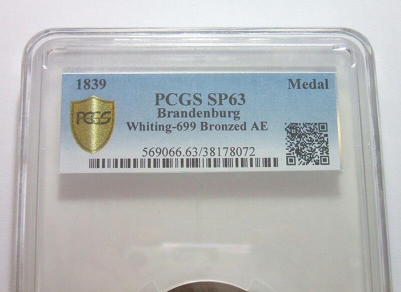 【旋风钱币】2月22日19:00准时开拍 精美欧洲币章、银币银章、第三帝国钱币、手串手镯紫砂壶等 全场包邮！ 【艺术】超大盒PCGS SP63 德国艺术大章1839年 普鲁士新教改革三百年高浮雕精制大铜章 样章 45MM