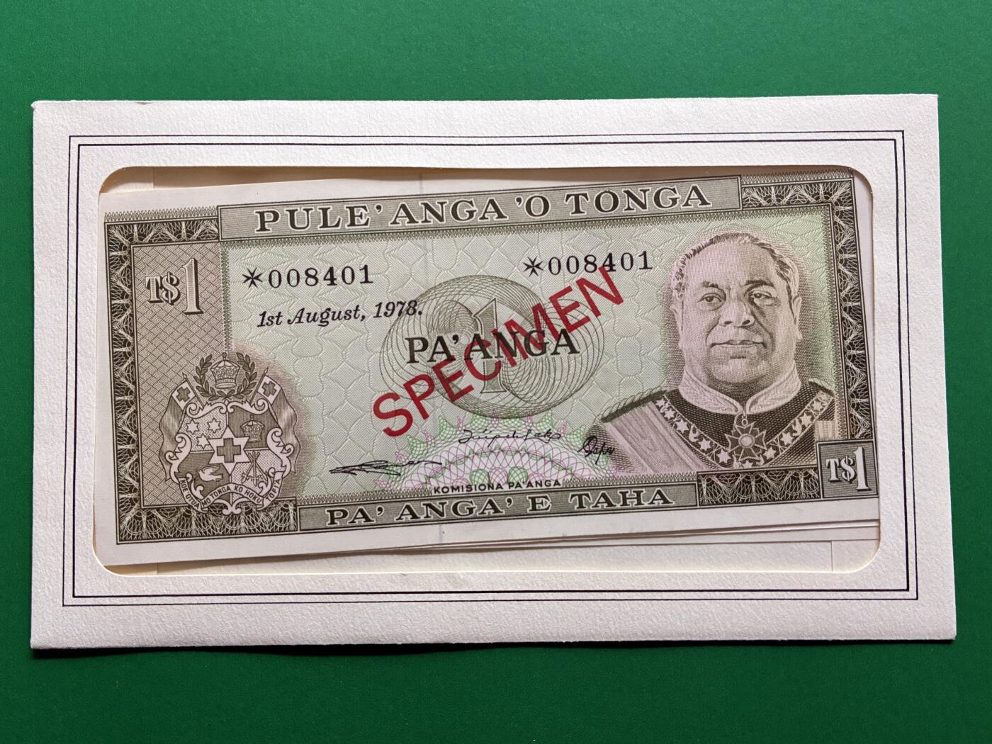 咖啡豆•收藏 2026年Mar_1st世界各国纸币样票拍卖 汤加 1978年 1-10潘加 全新UNC同号 外国纸币样票 4枚一套