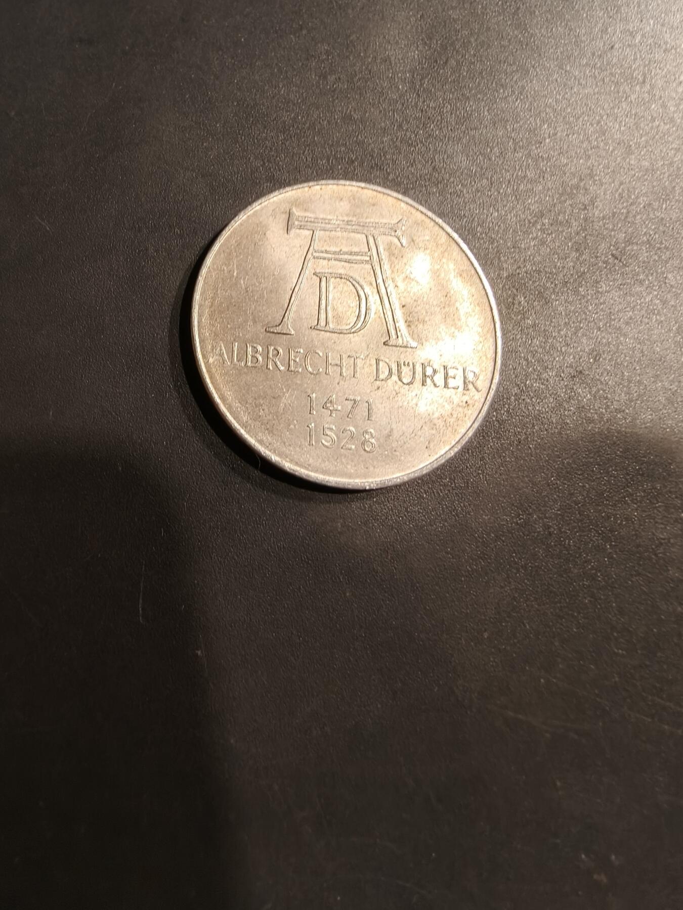 老王徽章第184期 德国1971年10马克银币     丢勒主题     625银     11.1g