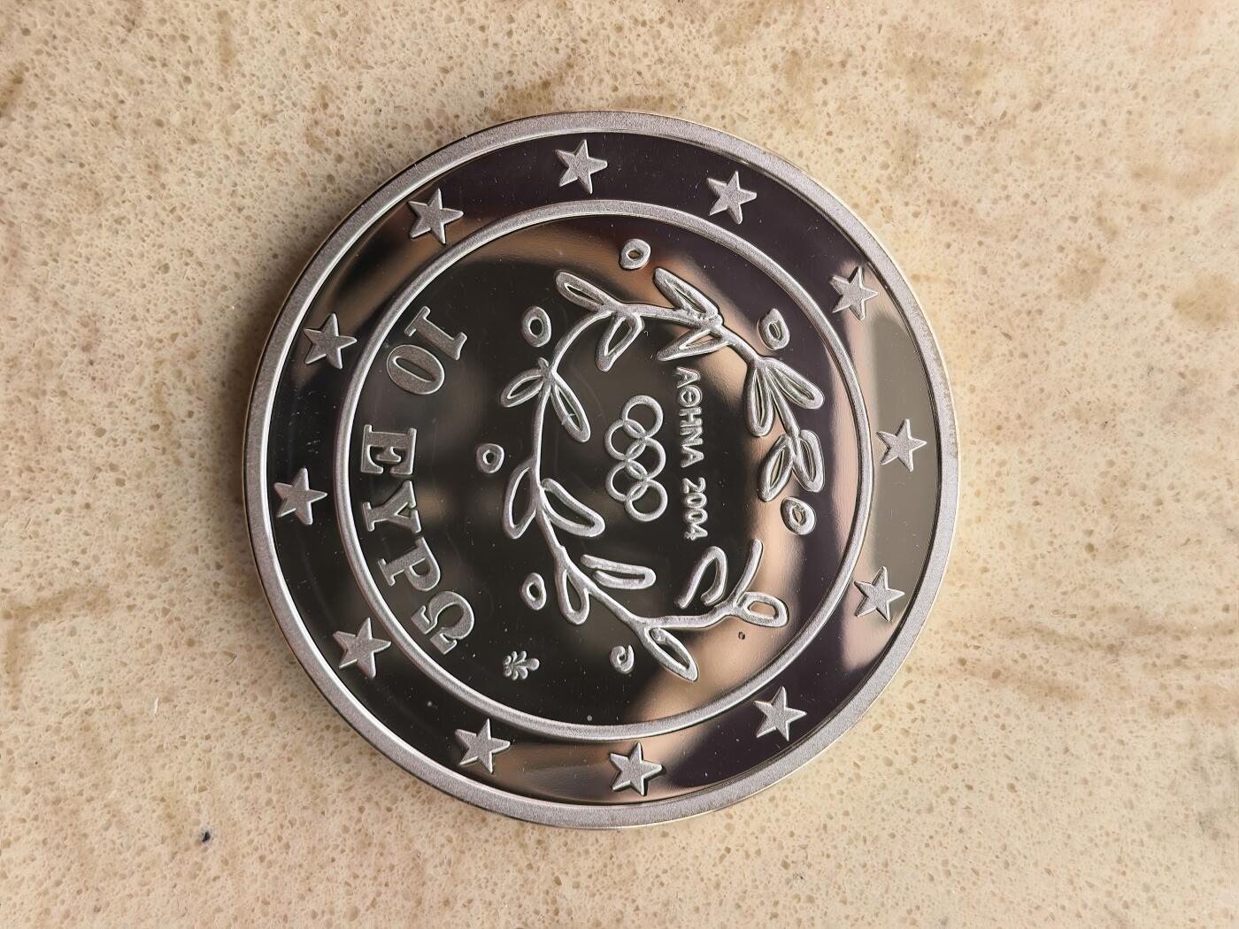 道一币馆币章第一百六十七场 希腊2004年雅典奥运会纪念-赛跑远10欧元精制银币 34g 925S 