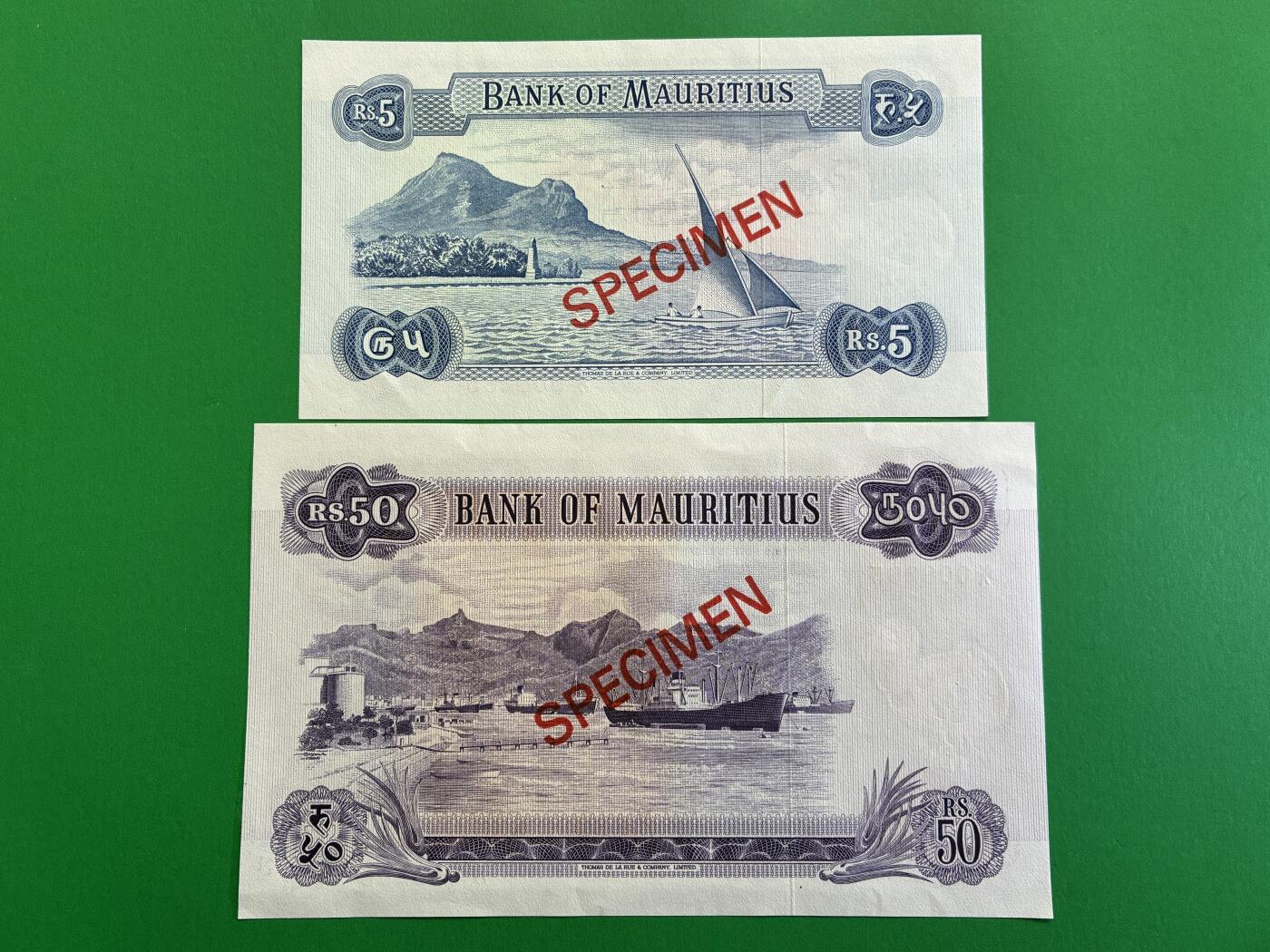 咖啡豆•收藏 2026年Mar_1st世界各国纸币样票拍卖 毛里求斯 1967年 5-50卢比 全新UNC同号 外国纸币样票 女王钞 4枚一套