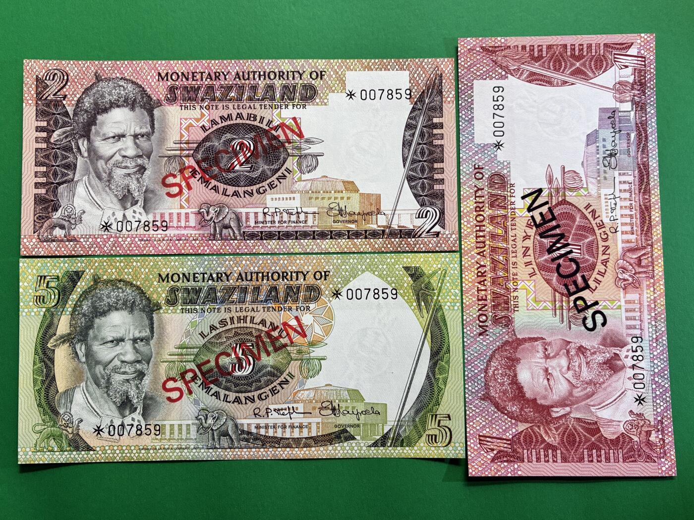咖啡豆•收藏 2026年Mar_1st世界各国纸币样票拍卖 斯威士兰 1978年 1-20里兰吉尼 全新UNC同号 外国纸币样票 5枚一套