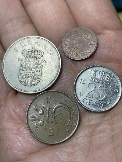 2026年第三十一场(总第二百场)英国一线回流散币新春特拍第三场(免佣金) - 各国散币4枚：丹麦🇩🇰1963年1克朗，1980年5欧尔，荷兰🇳🇱1978年25分，1971年5分