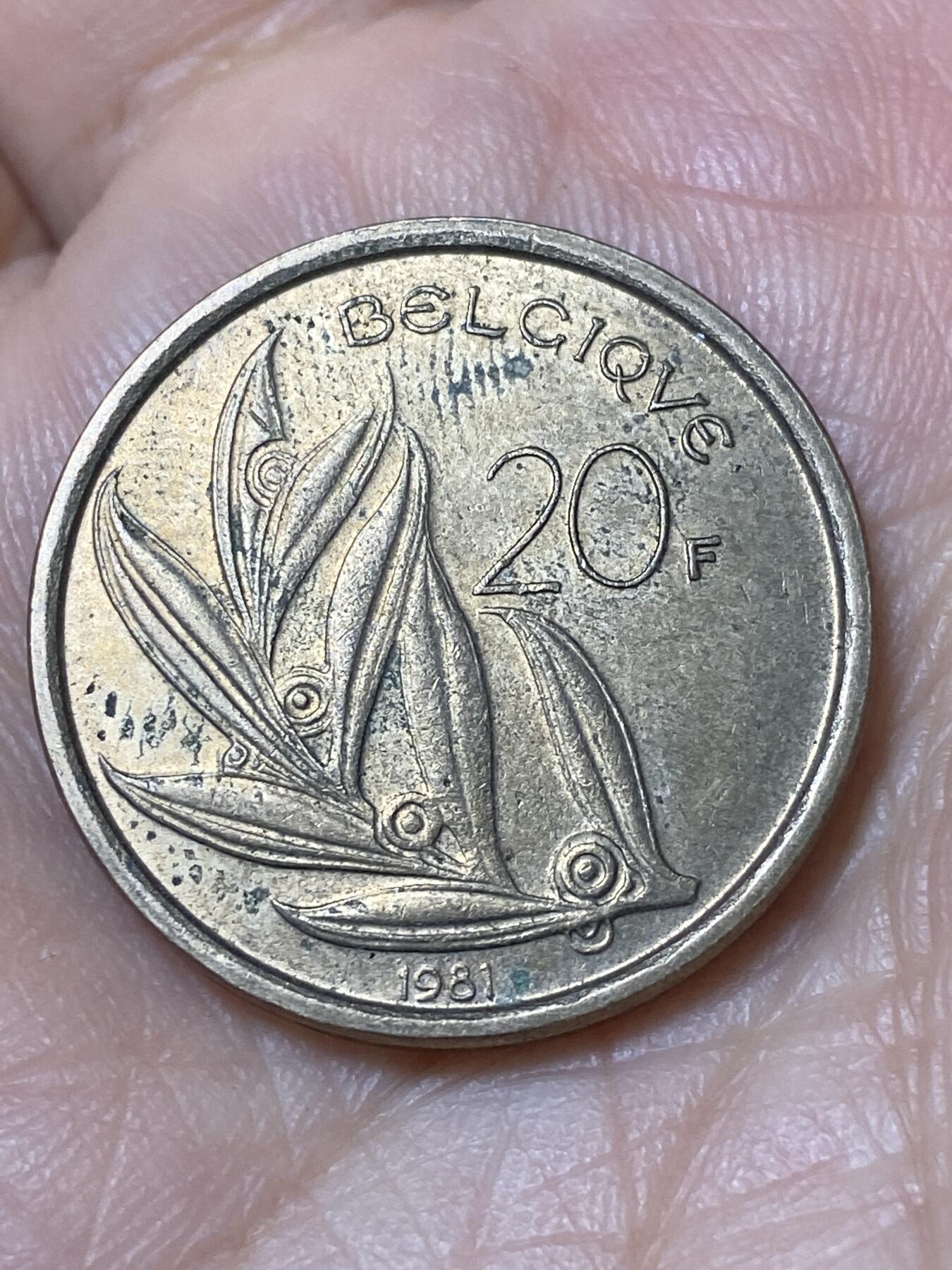 2026年第三十一场(总第二百场)英国一线回流散币新春特拍第三场(免佣金) 比利时🇧🇪1981年20法郎(博杜安一世时期，法语版)