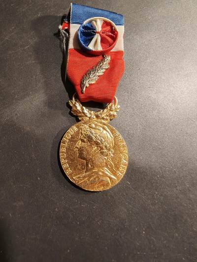 老王徽章第184期 - 法国金级劳工奖章    1988年实发   925银镀金    金棕榈勋饰     15.8g