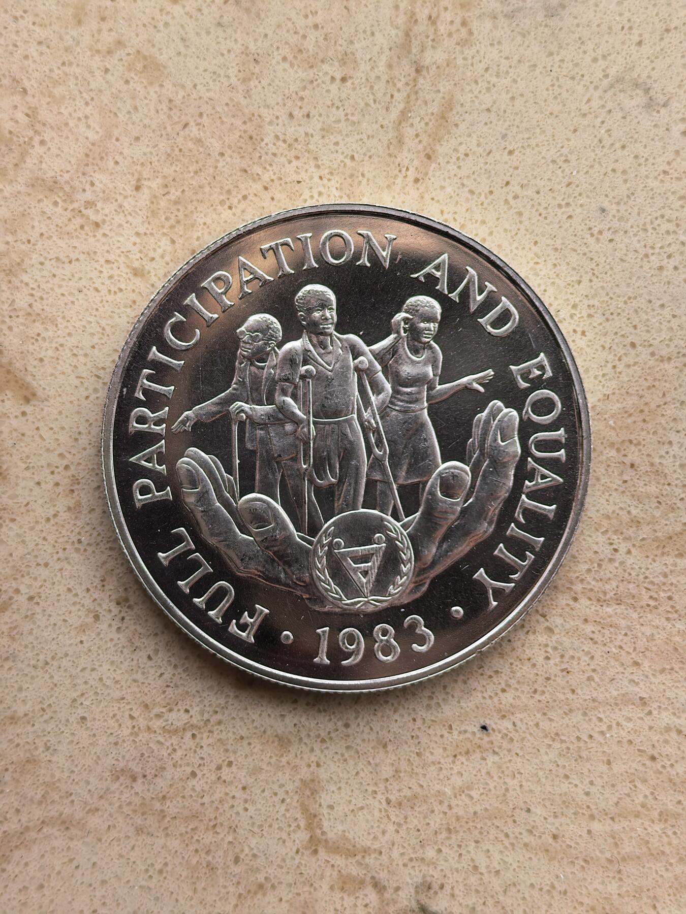 道一币馆币章第一百六十七场 利比里亚1983年国际残疾人年20元精制银币 28.28g 925S 20000