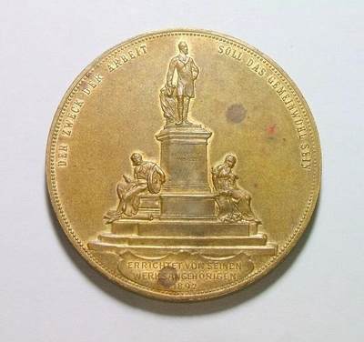 【艺术】德国艺术大章1892年 克虏伯军火商父子及雕像高浮雕大镀金章 42MM 【艺术】德国艺术大章1892年 克虏伯军火商父子及雕像高浮雕大镀金章 42MM