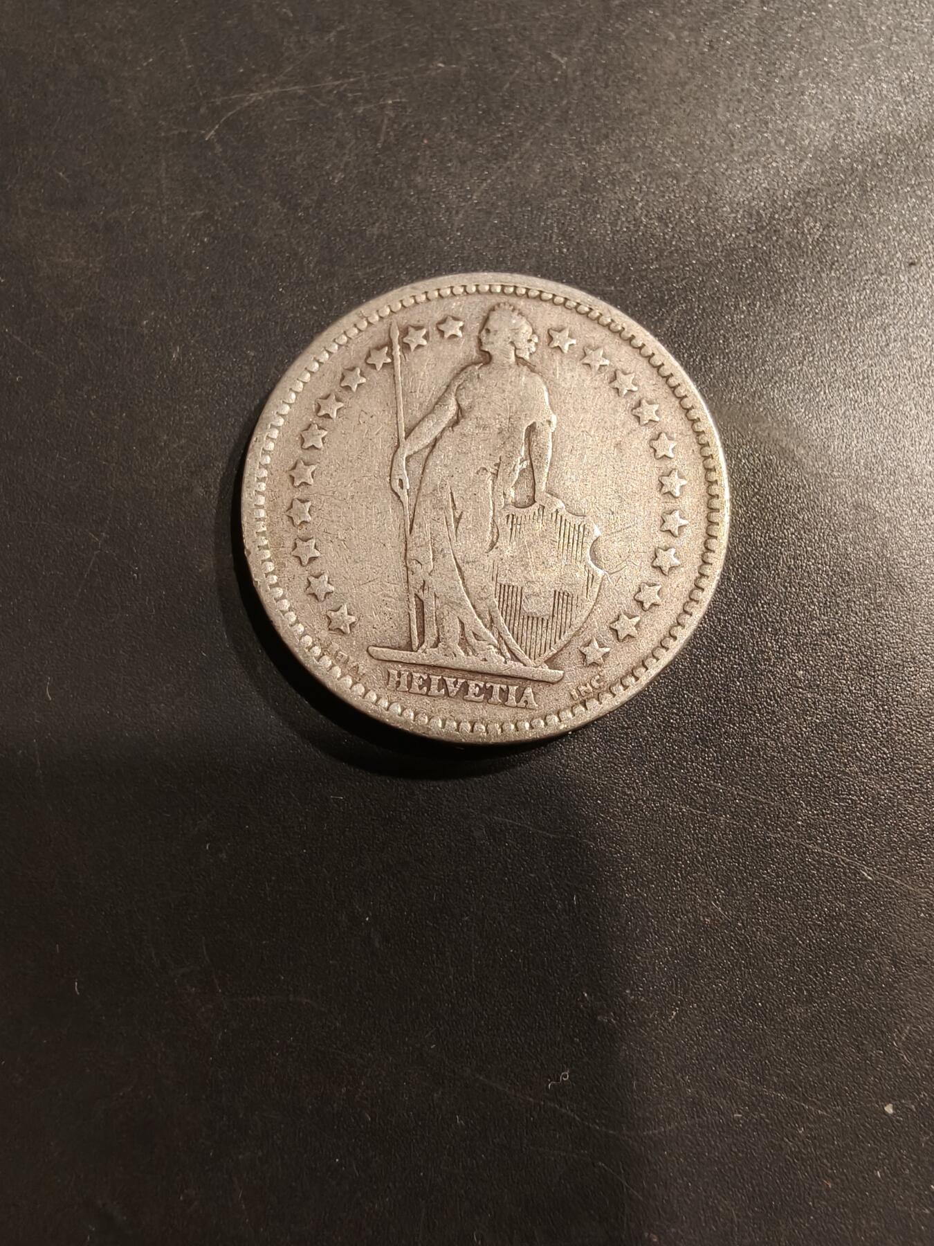 老王徽章第184期 瑞士1894年2法郎银币    835银    9.8g