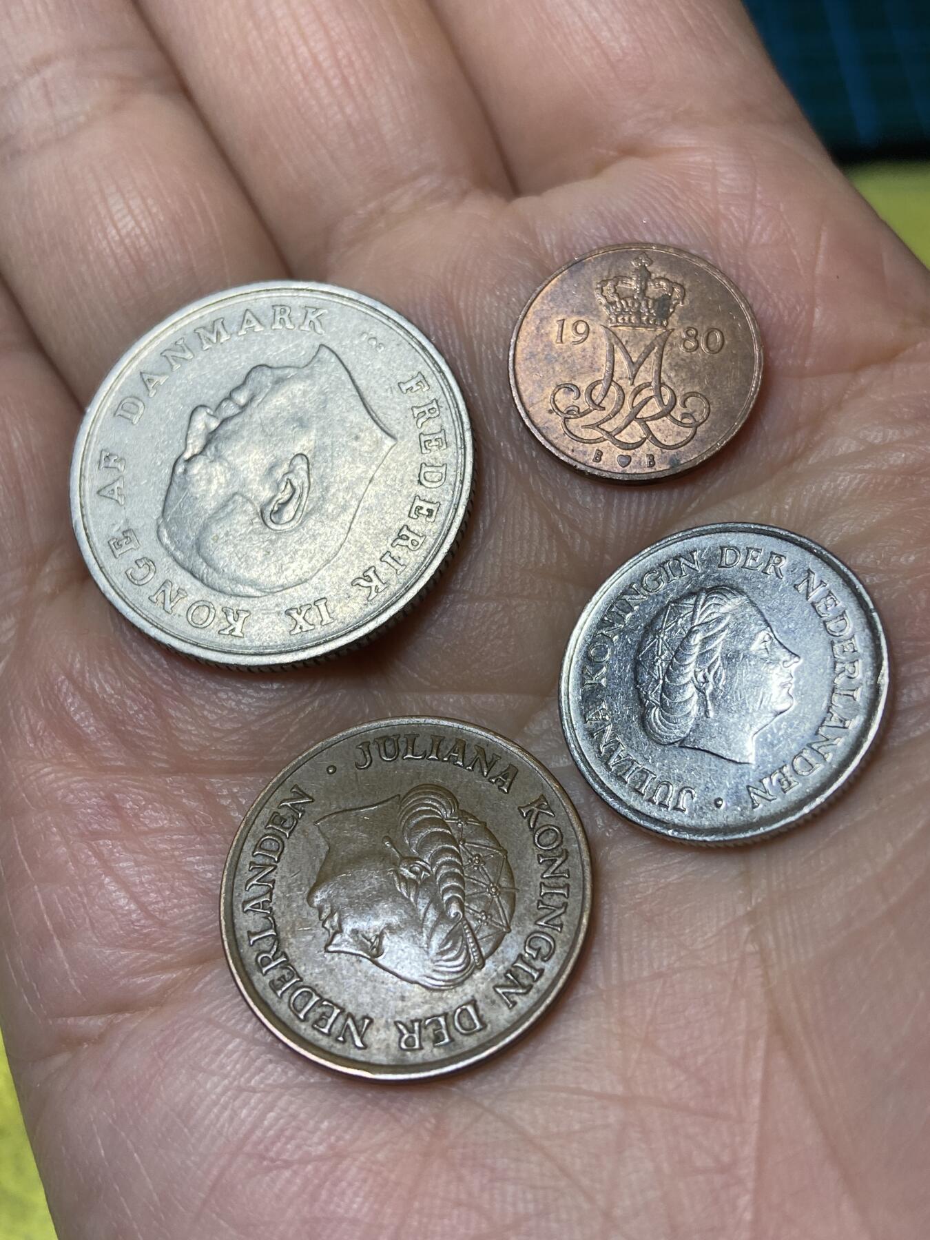 2026年第三十一场(总第二百场)英国一线回流散币新春特拍第三场(免佣金) 各国散币4枚：丹麦🇩🇰1963年1克朗，1980年5欧尔，荷兰🇳🇱1978年25分，1971年5分