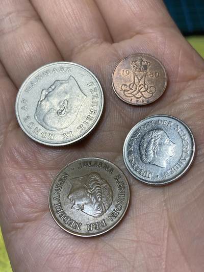 2026年第三十一场(总第二百场)英国一线回流散币新春特拍第三场(免佣金) 各国散币4枚：丹麦🇩🇰1963年1克朗，1980年5欧尔，荷兰🇳🇱1978年25分，1971年5分