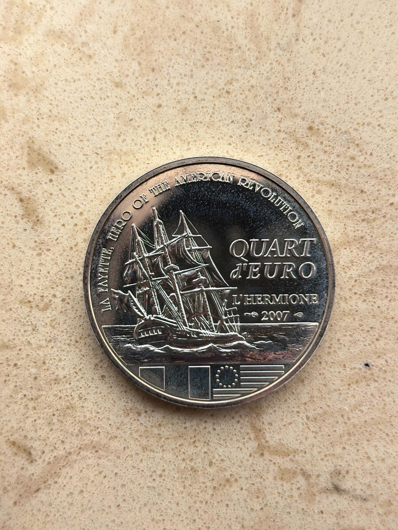 道一币馆币章第一百六十七场 原盒证 法国2007年拉法耶特将军逝世250周年1/4欧元银币