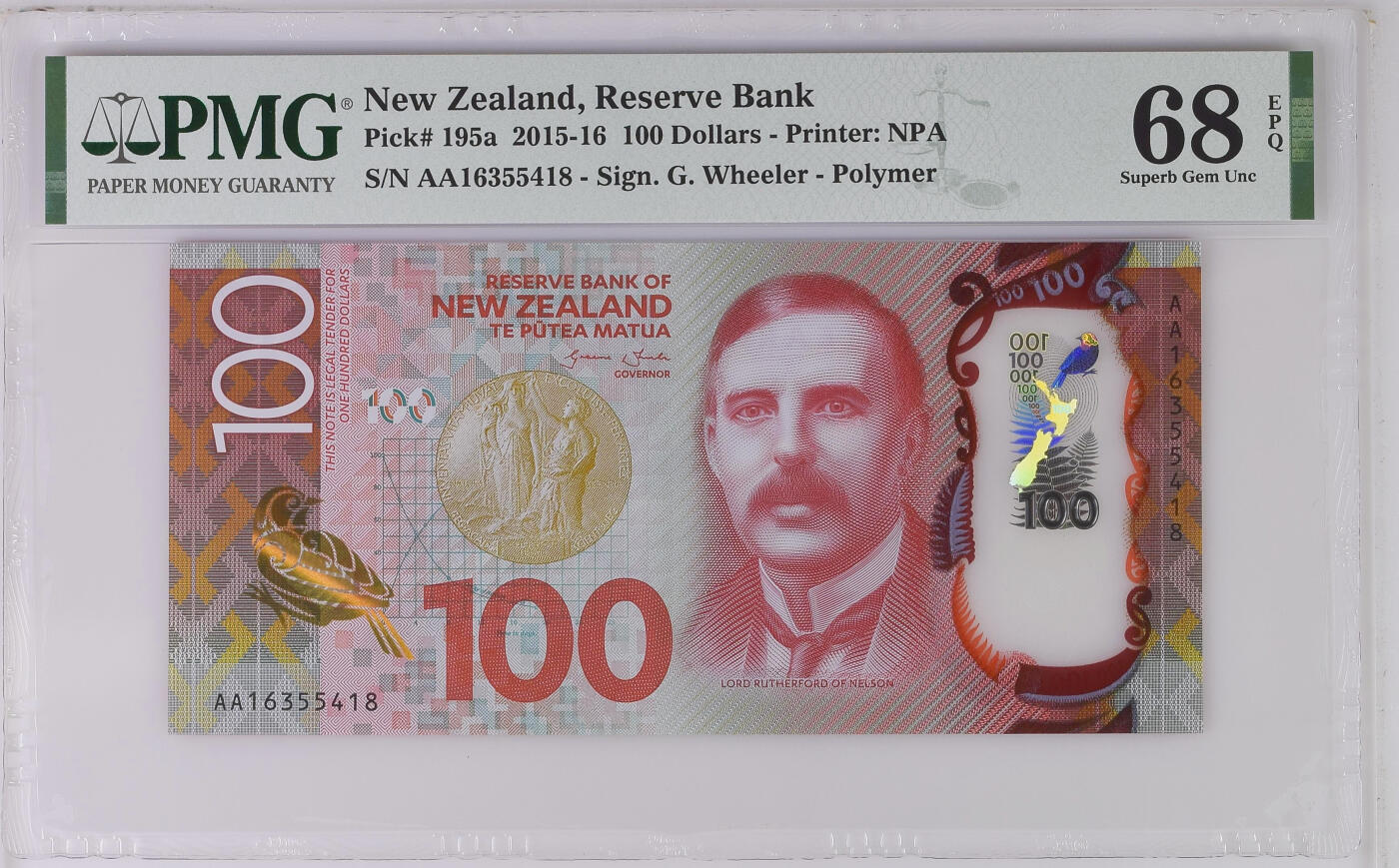 《艾美收藏》第233期-2.23周一外币精品荟萃(春节第二拍) 新西兰2016年AA冠100元最高值PMG68E高分尾8 外币颜值担当品种 欧内斯特·卢瑟福 诺贝尔化学奖 Pick#195a