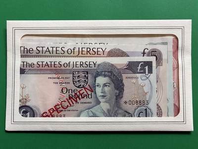 咖啡豆•收藏 2026年Mar_1st世界各国纸币样票拍卖 - 泽西岛 1-20镑 全新UNC同号 外国纸币样票 4枚一套