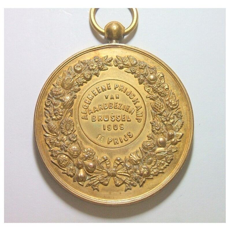 【旋风钱币】2月22日19:00准时开拍 精美欧洲币章、银币银章、第三帝国钱币、手串手镯紫砂壶等 全场包邮！ 比利时1909年 利奥波德二世高浮雕精制大镀金章 50MM