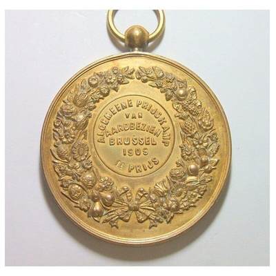 比利时1909年 利奥波德二世高浮雕精制大镀金章 50MM 比利时1909年 利奥波德二世高浮雕精制大镀金章 50MM