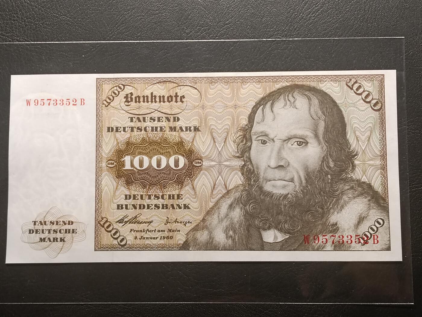 【年后首拍！】2026二月第三期，总217期 【被鸽补拍】德国1960年1000马克AUNC，舍那的自画像和林堡，此版本最高面值，经典的德国马克战后品种之一
