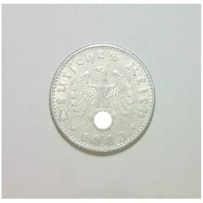 【旋风钱币】2月22日19:00准时开拍 精美欧洲币章、银币银章、第三帝国钱币、手串手镯紫砂壶等 全场包邮！ - 德国第三帝国1943年D版50芬尼 极美品