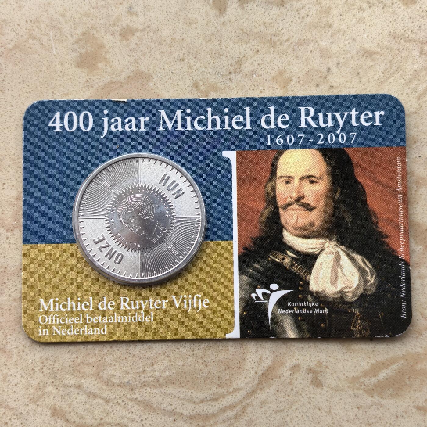 道一币馆币章第一百六十六场 原包装 荷兰2007年海军上将鲁伊特诞辰400周年5欧元银币  11.9g 925s