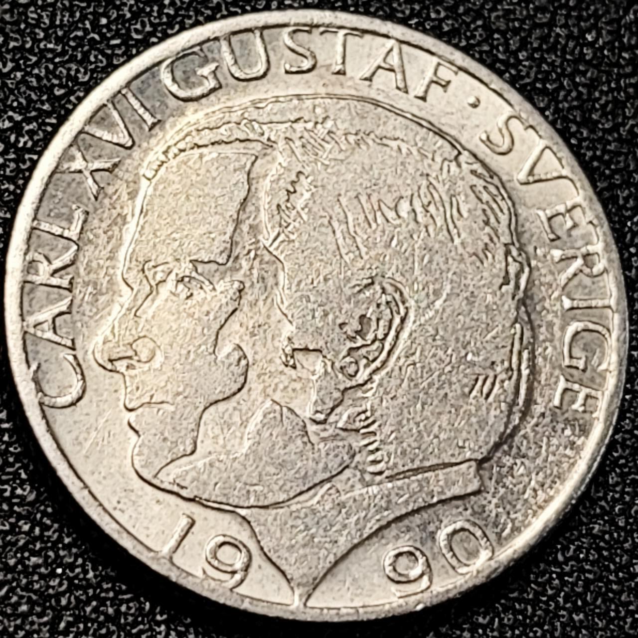 泉币菌-第195场- 新年快乐 新年第三场 本场拍品多 请提前出价 瑞典1990年 1克朗铜镍币，卡尔十六世·古斯塔夫，25mm