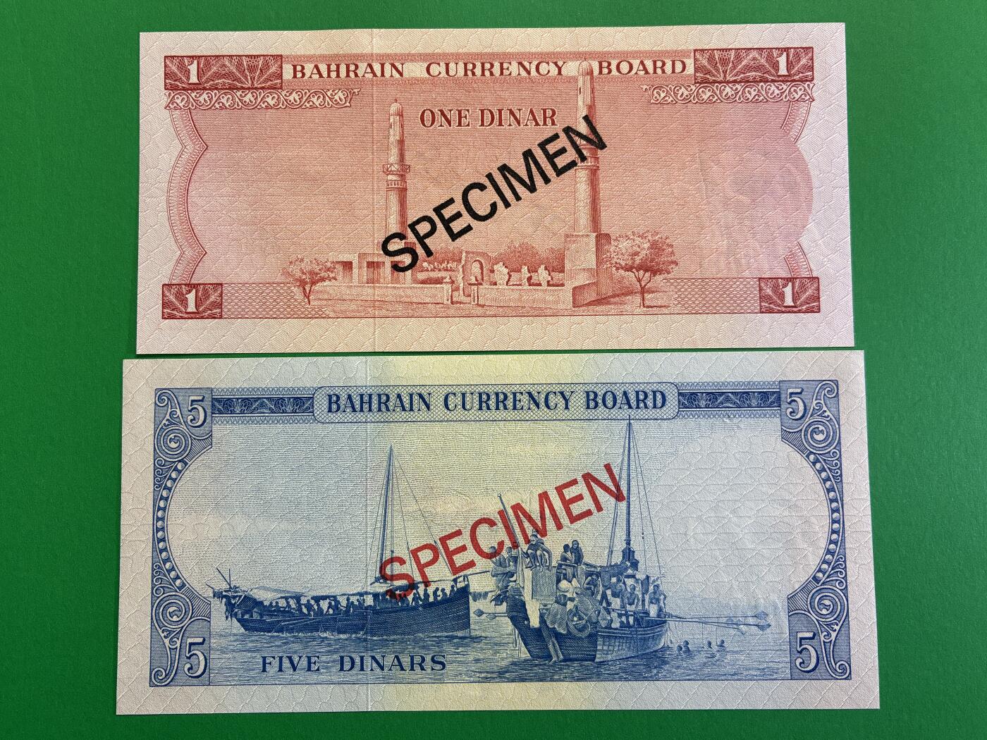 咖啡豆•收藏 2026年Mar_1st世界各国纸币样票拍卖 巴林 100费尔-20第纳尔 外国纸币样票 全新UNC同号 7枚一套