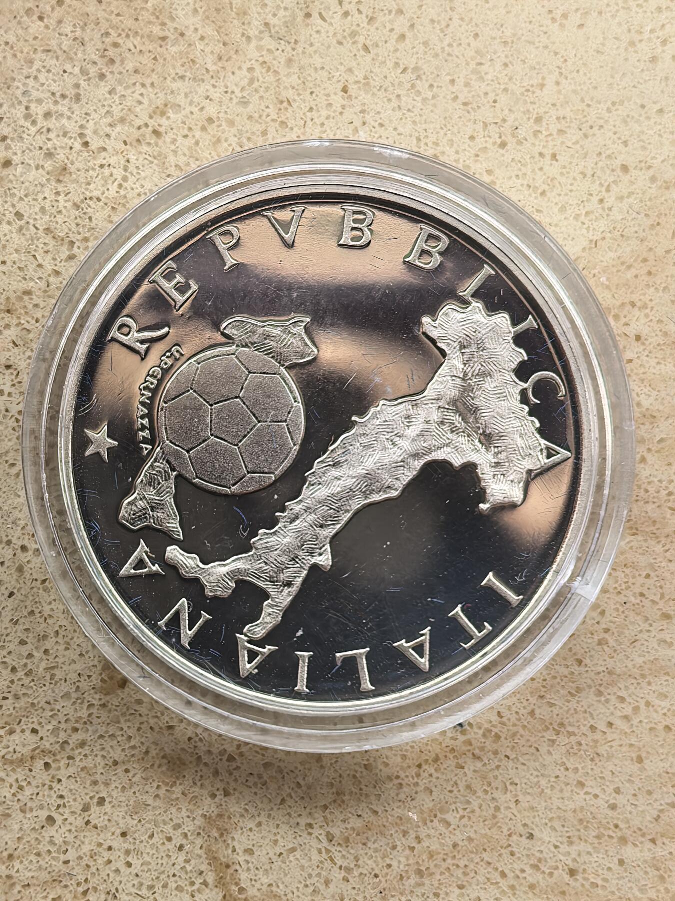 道一币馆币章第一百六十七场 原盒证 意大利1986年墨西哥世界杯500里拉精制银币