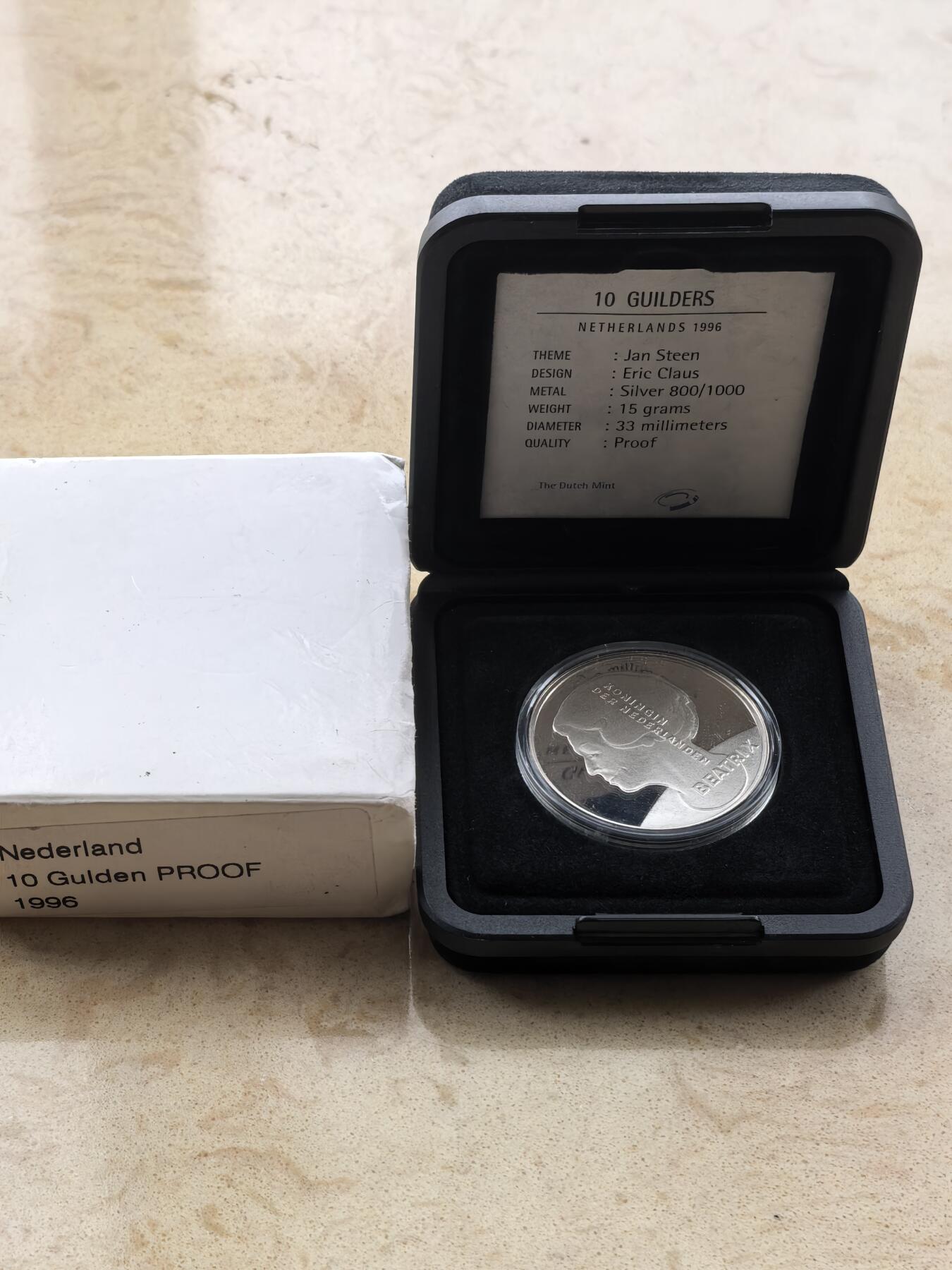 道一币馆币章第一百六十七场 原盒证 荷兰1996年鲁特琴演奏家扬斯丁10盾精制银币