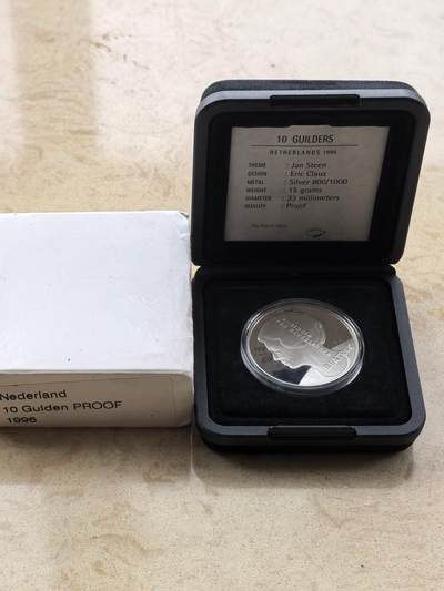 道一币馆币章第一百六十七场 - 原盒证 荷兰1996年鲁特琴演奏家扬斯丁10盾精制银币